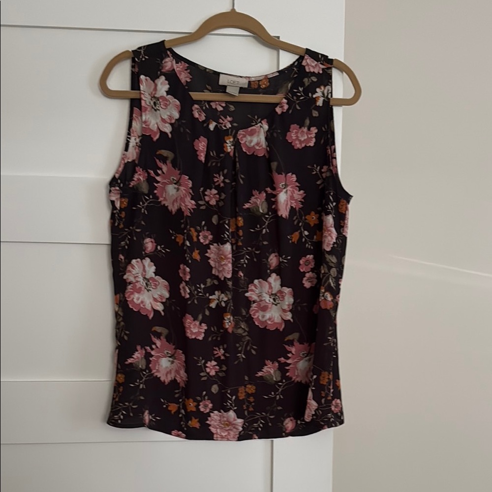 LOFT Floral Sleeveless Blouse - Black , pink, orange and green